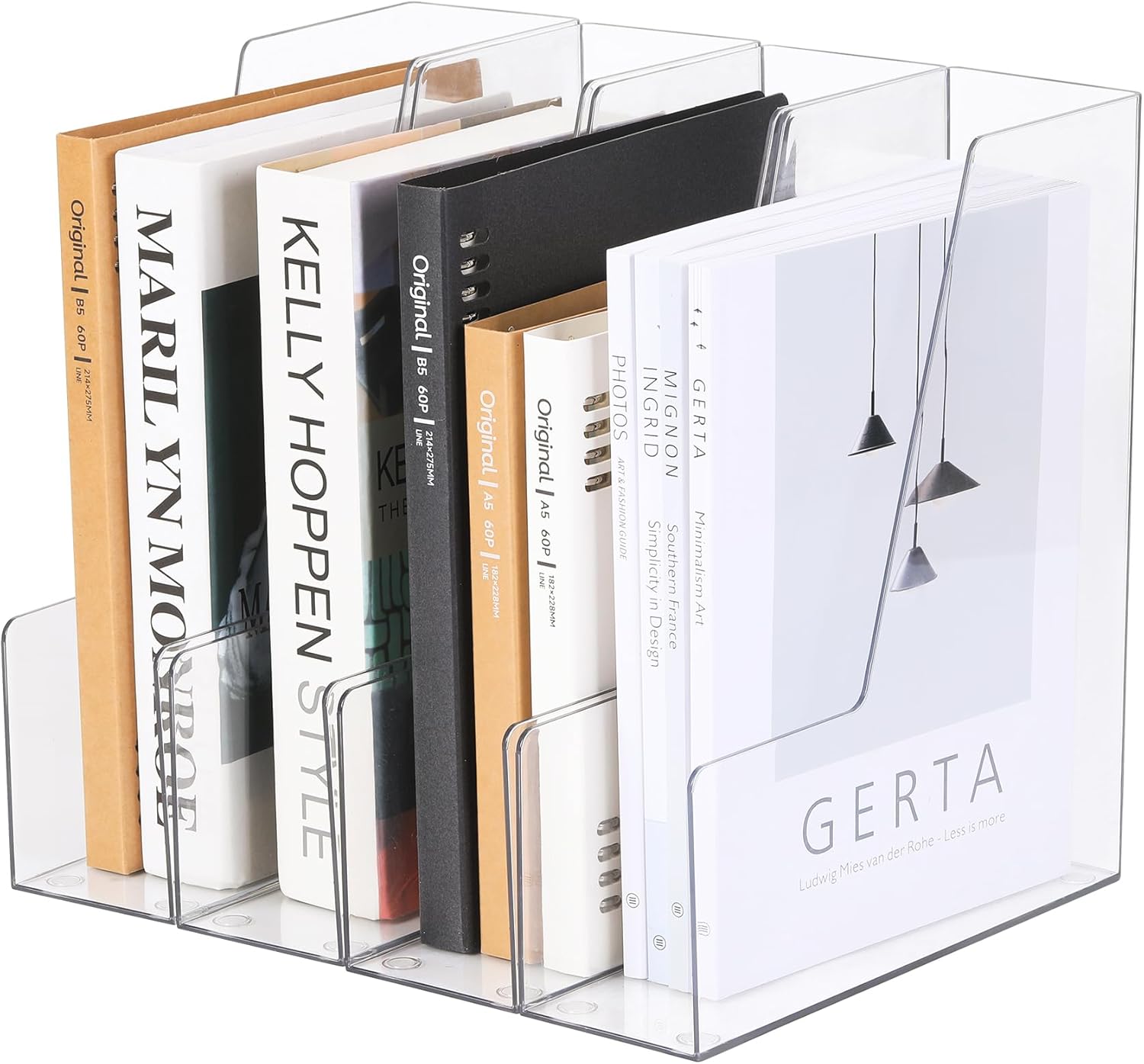 CiWiVOKi Vertical File Holder, Clear PET Desk Organizer and Storage Bins Holding for Magazines, Binders, Notebooks, Envelopes, Multi-purpose Plastic Document Organizer for Home Office, 4 pack