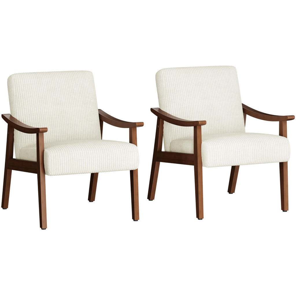 Yaheetech PU Leather Accent Chair, Mid-Century Modern Armchair with Solid Wood Legs, Reading Leisure Chair with High Back for Living Room Bedroom Waiting Room, Set of 2, Brown