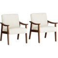 Yaheetech PU Leather Accent Chair, Mid-Century Modern Armchair with Solid Wood Legs, Reading Leisure Chair with High Back for Living Room Bedroom Waiting Room, Set of 2, Brown