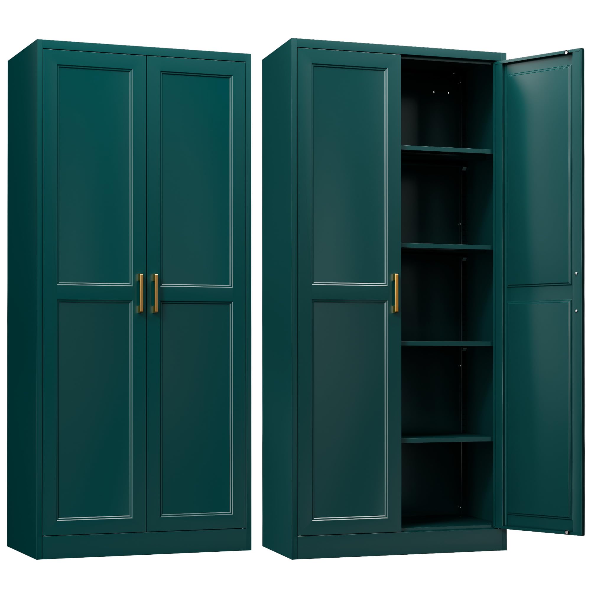Kitchen Pantry Cabinet,71”Black Metal Pantry Storage Cabinet with Doors and 4 Adjustable Shelves,Kitchen Cabinet with 2 Gold Handles,Tall Cabinet for Livingroom,Pantry, Bathroom