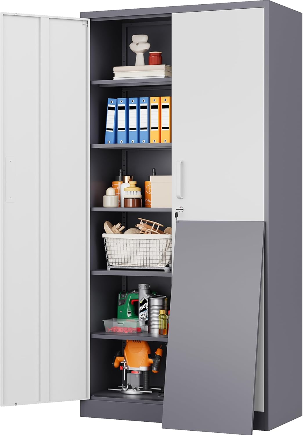 SISESOL Metal Storage Cabinet with 2 Doors and 6 Shelves,Black Metal Cabinet with Lock,71" Lockable Garage Storage Cabinets,Locking File Cabinet,Steel Tool Cabinets for Home,Office,Garage,Shop,School