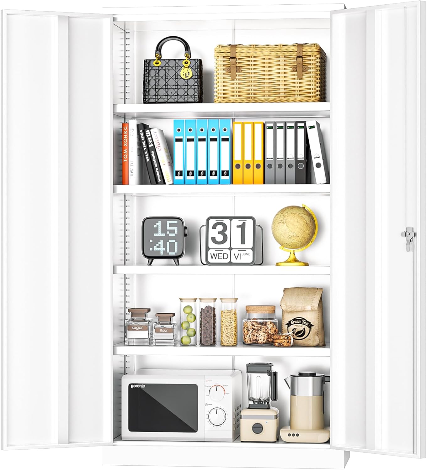INTERGREAT Black Metal Storage Cabinet, 72" Locking Steel Cabinets with 2 Door and 4 Adjustable Shelves, Tall Metal Cabinet for Home Office, Garage, Warehouse