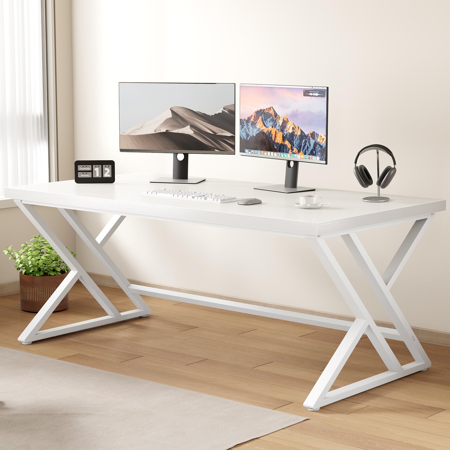 LVB Grey Desk, Industrial Wood Home Office Computer Desk for Bedroom, Farmhouse Metal Wooden Study Work PC Gaming Writing Table, Modern Simple Executive Writing Desk, 47 Inch, Light Gray