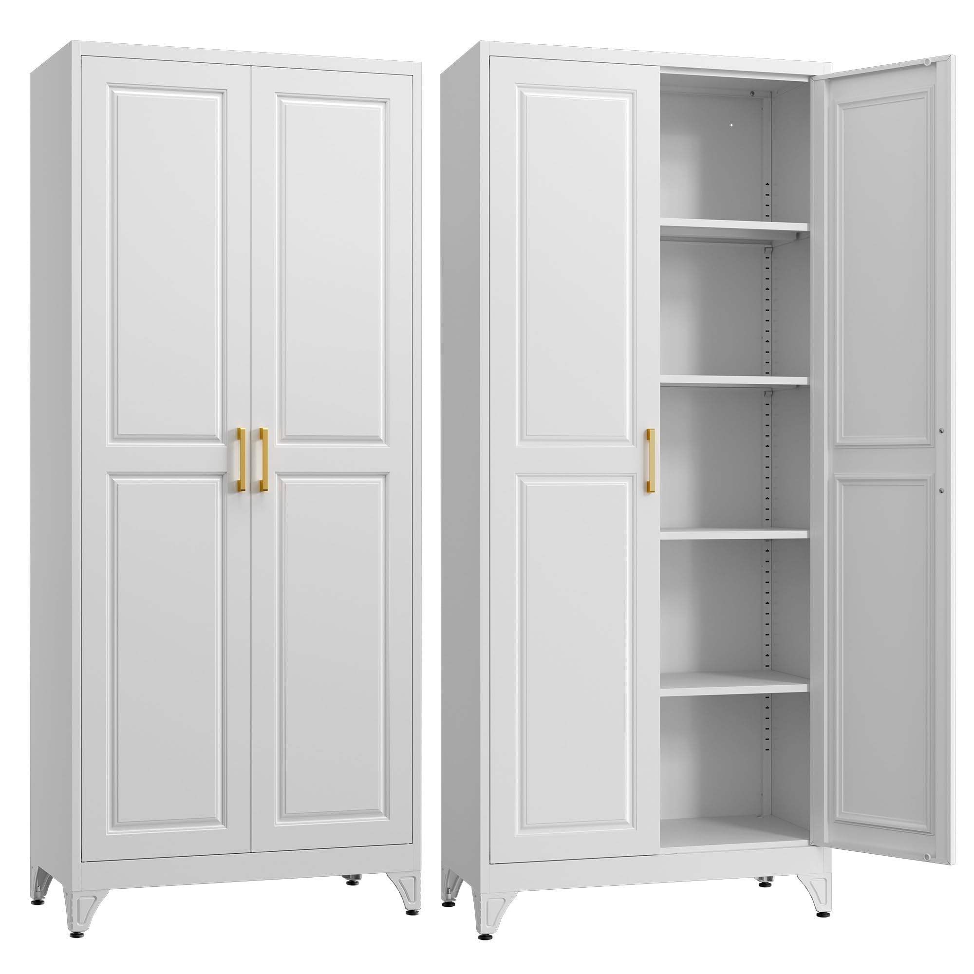 Kitchen Pantry Cabinet,71”Black Metal Pantry Storage Cabinet with Doors and 4 Adjustable Shelves,Kitchen Cabinet with 2 Gold Handles,Tall Cabinet for Livingroom,Pantry, Bathroom