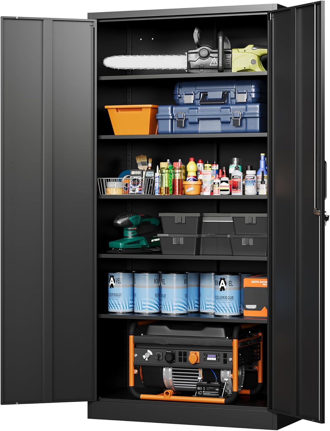 Letaya Metal Storage Cabinets with Lock Doors,Tall Locker Organizer Steel Garage Cabinets, 5 Adjustable Layers Shelves for Home, Office, Warehouse,Tool,Industrial(Black)