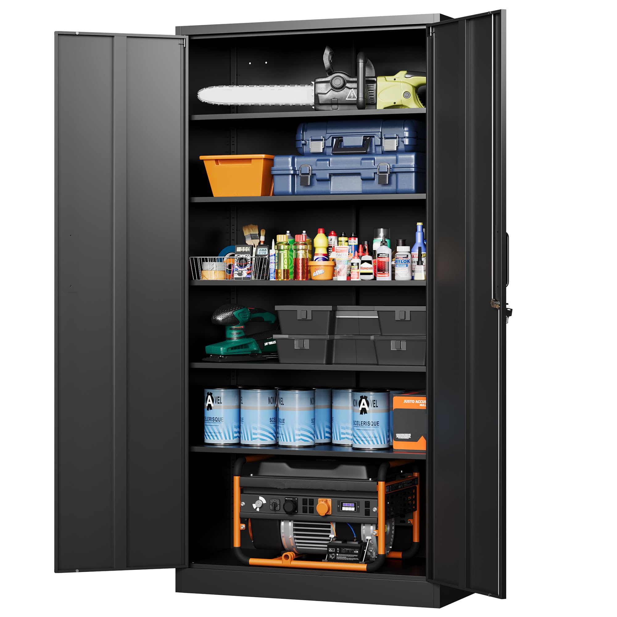 Letaya Metal Garage Storage Cabinets with Lock, 72" Tall Locker Organizer Steel Tool Cabinets,5 Adjustable Shelves 2 Doors for Home Office, Warehouse,Garage,Industrial,Employee (Black Red)