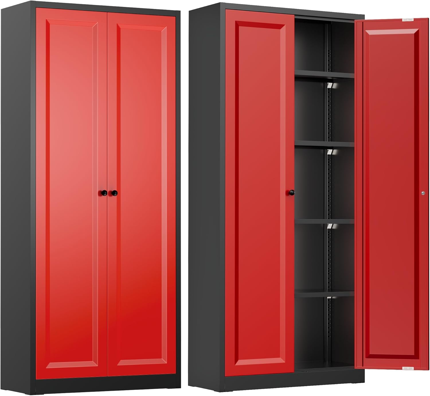 INTERGREAT Metal Storage Cabinet with Wheels, 73" H Rolling Metal Cabinets with Doors and Shelves, Black Steel Lockable Cabinet on Wheels for Garage Storage
