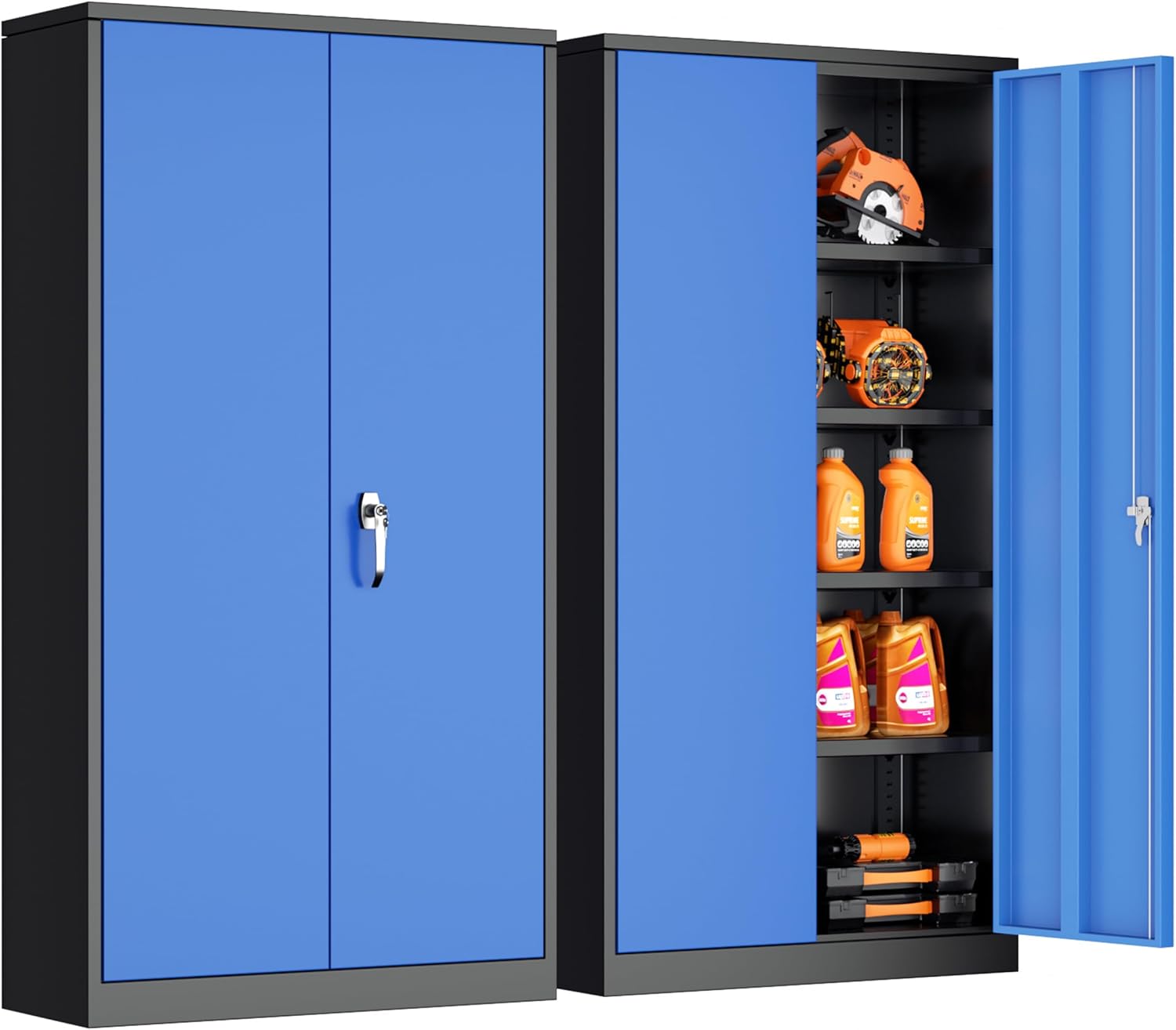 INTERGREAT Metal Storage Cabinet with Wheels, 73" H Rolling Metal Cabinets with Doors and Shelves, Black Steel Lockable Cabinet on Wheels for Garage Storage