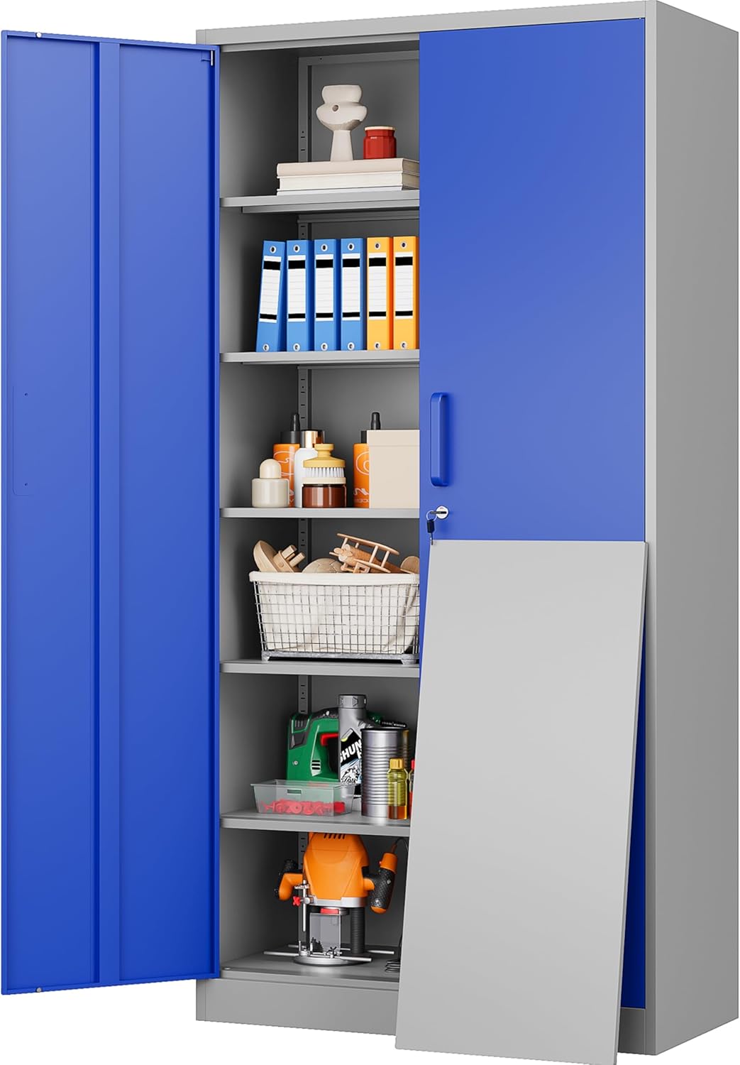 SISESOL Metal Storage Cabinet with 2 Doors and 6 Shelves,Black Metal Cabinet with Lock,71" Lockable Garage Storage Cabinets,Locking File Cabinet,Steel Tool Cabinets for Home,Office,Garage,Shop,School