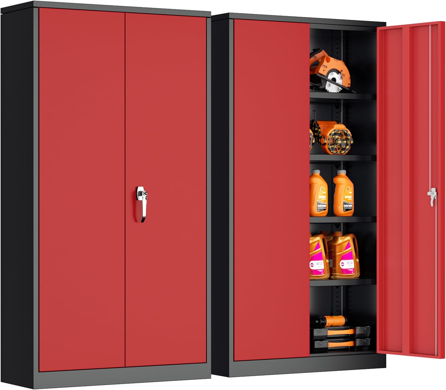 INTERGREAT Metal Storage Cabinet with Wheels, 73" H Rolling Metal Cabinets with Doors and Shelves, Black Steel Lockable Cabinet on Wheels for Garage Storage