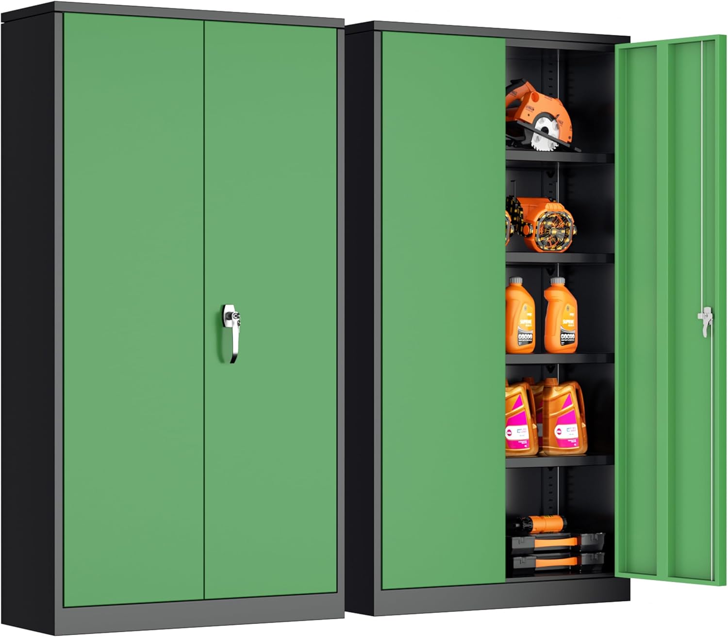 INTERGREAT Metal Storage Cabinet with Wheels, 73" H Rolling Metal Cabinets with Doors and Shelves, Black Steel Lockable Cabinet on Wheels for Garage Storage