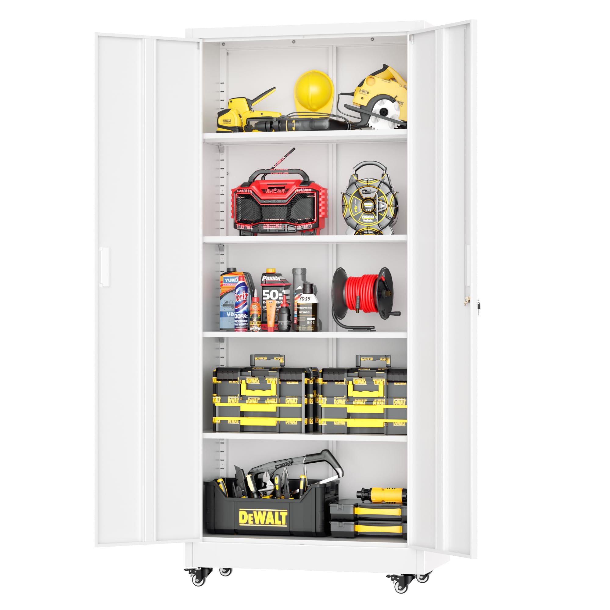 Greenvelly 72" H Metal Storage Cabinet, 36" W x 18" D Black Locking Metal Cabinet Garage Storage Cabinet with Doors and 4 Adjustable Shelves, Lockable Steel Cabinets for Home Office, Garage, School