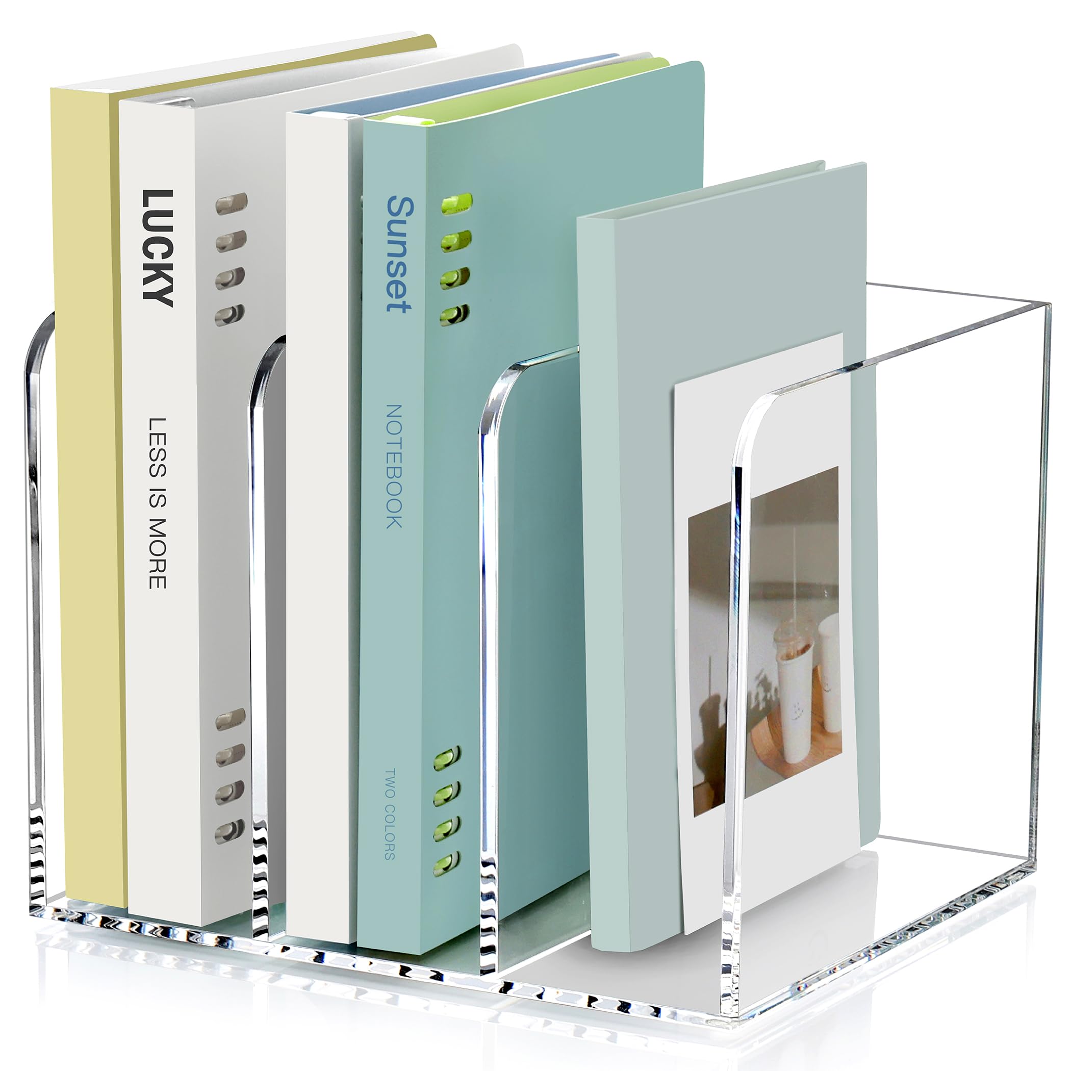 SANRUI Acrylic Magazine Holder Desk Organizer Workspace Sorters，Clear Bookend File Sorter Holder，Folder Rack, Office Accessories Organization Storage with 3 Vertical Compartments