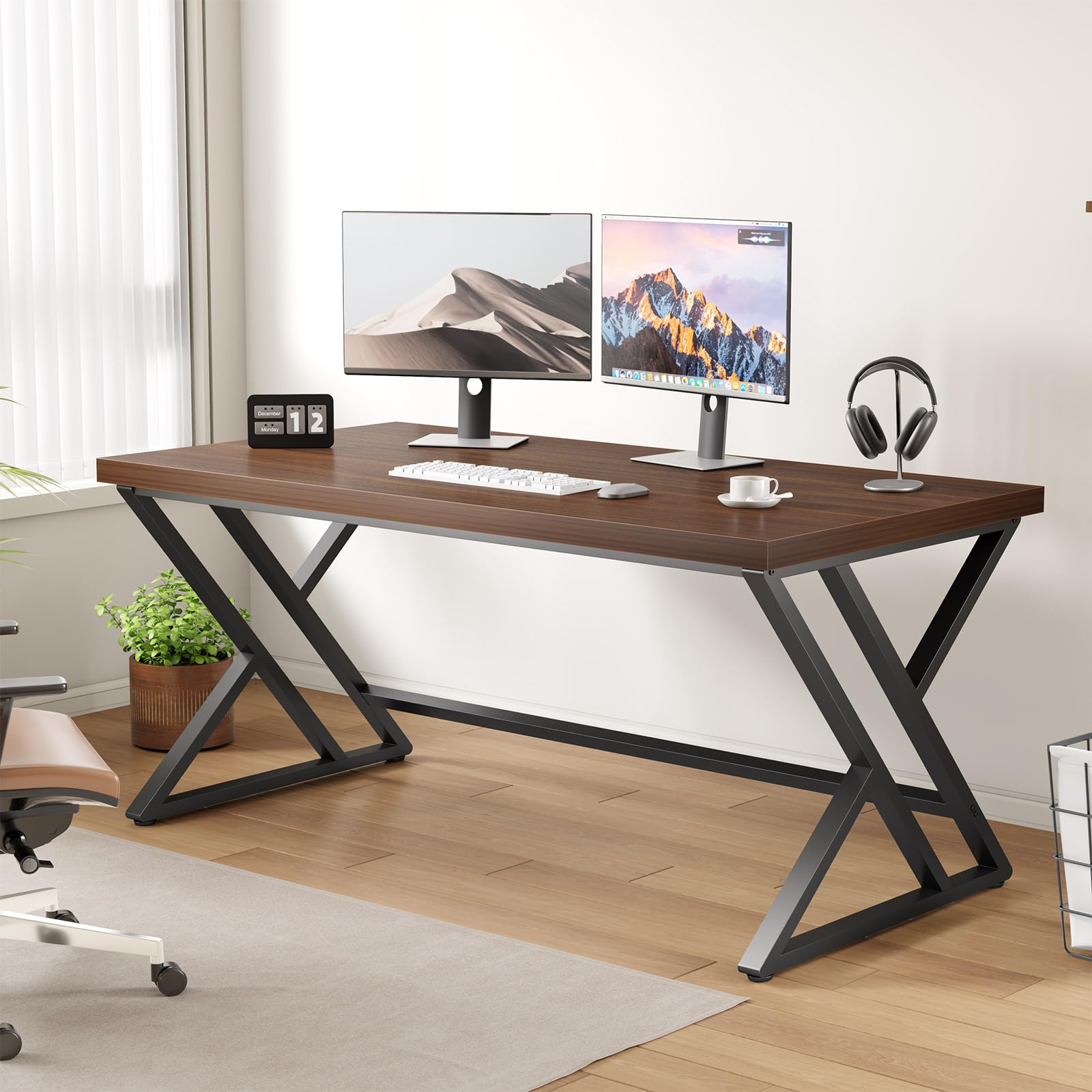 LVB Grey Desk, Industrial Wood Home Office Computer Desk for Bedroom, Farmhouse Metal Wooden Study Work PC Gaming Writing Table, Modern Simple Executive Writing Desk, 47 Inch, Light Gray