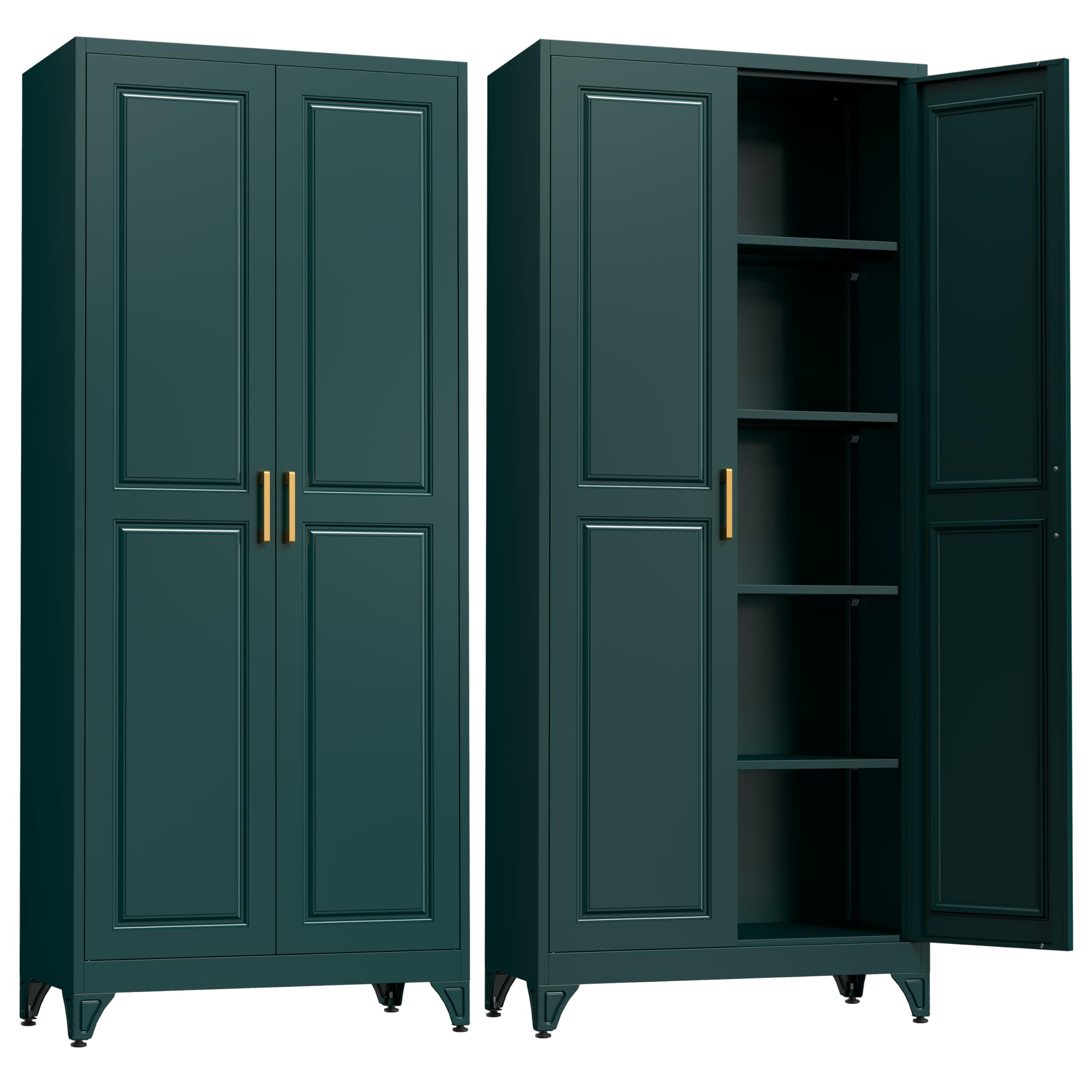 Kitchen Pantry Cabinet,71”Black Metal Pantry Storage Cabinet with Doors and 4 Adjustable Shelves,Kitchen Cabinet with 2 Gold Handles,Tall Cabinet for Livingroom,Pantry, Bathroom