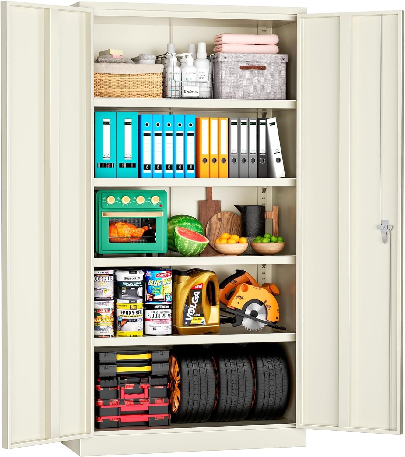 INTERGREAT Black Metal Storage Cabinet, 72" Locking Steel Cabinets with 2 Door and 4 Adjustable Shelves, Tall Metal Cabinet for Home Office, Garage, Warehouse