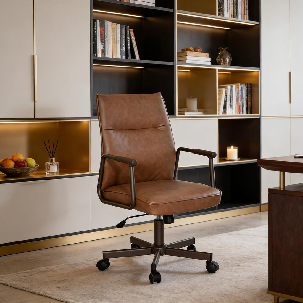 DUHOME Faux Leather Home Office Chair, 360° Swivel Desk Task Chair with Tilt Lock, Metal Base, Upholstered Wide Seat Computer Task Chair for Home Office and Study