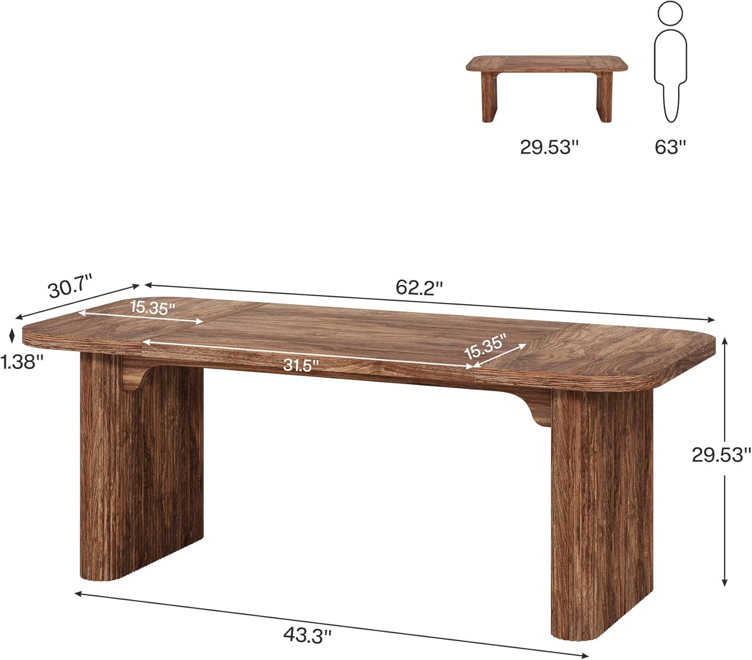 Tribesigns 62-Inch Modern Executive Desk, Wood Office Desk, Large Aesthetic Computer Desk with Double Pedestal, Workstation for Home Office (Brown)