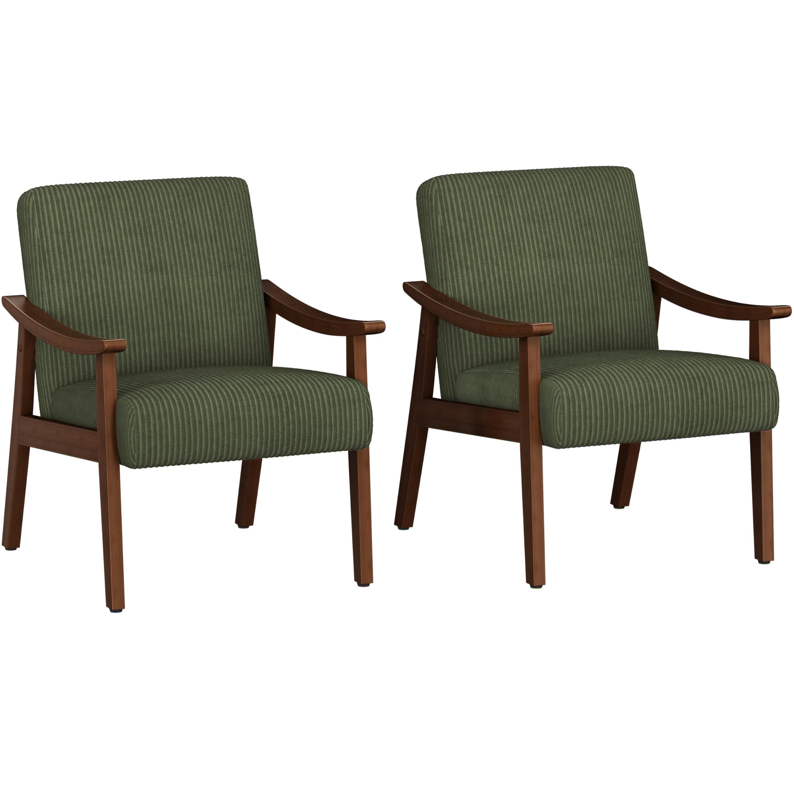 Yaheetech PU Leather Accent Chair, Mid-Century Modern Armchair with Solid Wood Legs, Reading Leisure Chair with High Back for Living Room Bedroom Waiting Room, Set of 2, Brown