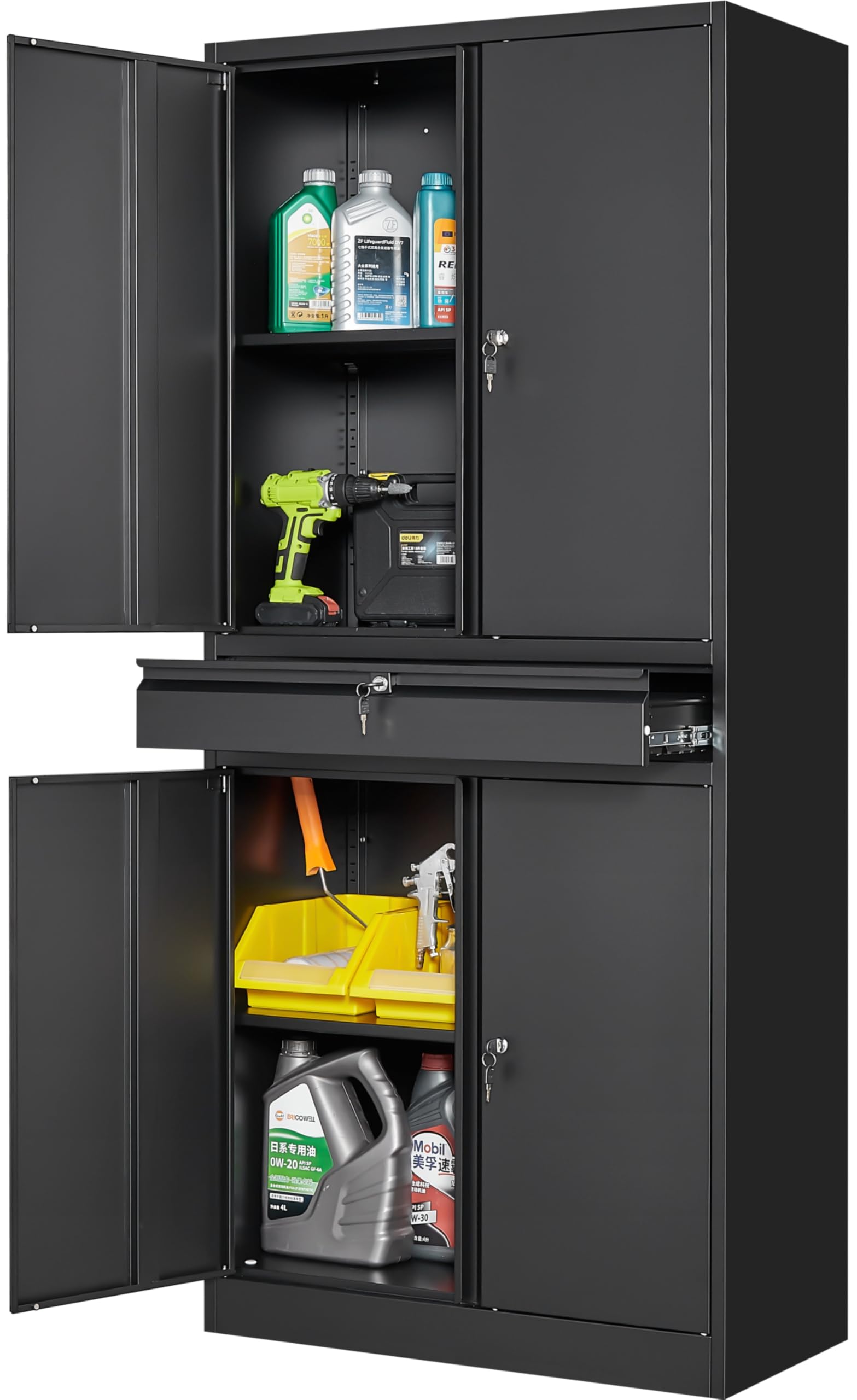 SISESOL Metal Storage Cabinet with Wheels,75 inch Tall Rolling Garage Storage Cabinet with Lock,Black Metal Cabinets with Wheels and Shelves,Deep Heavy Duty Tool Locker for Garage,Home,Office,Shop