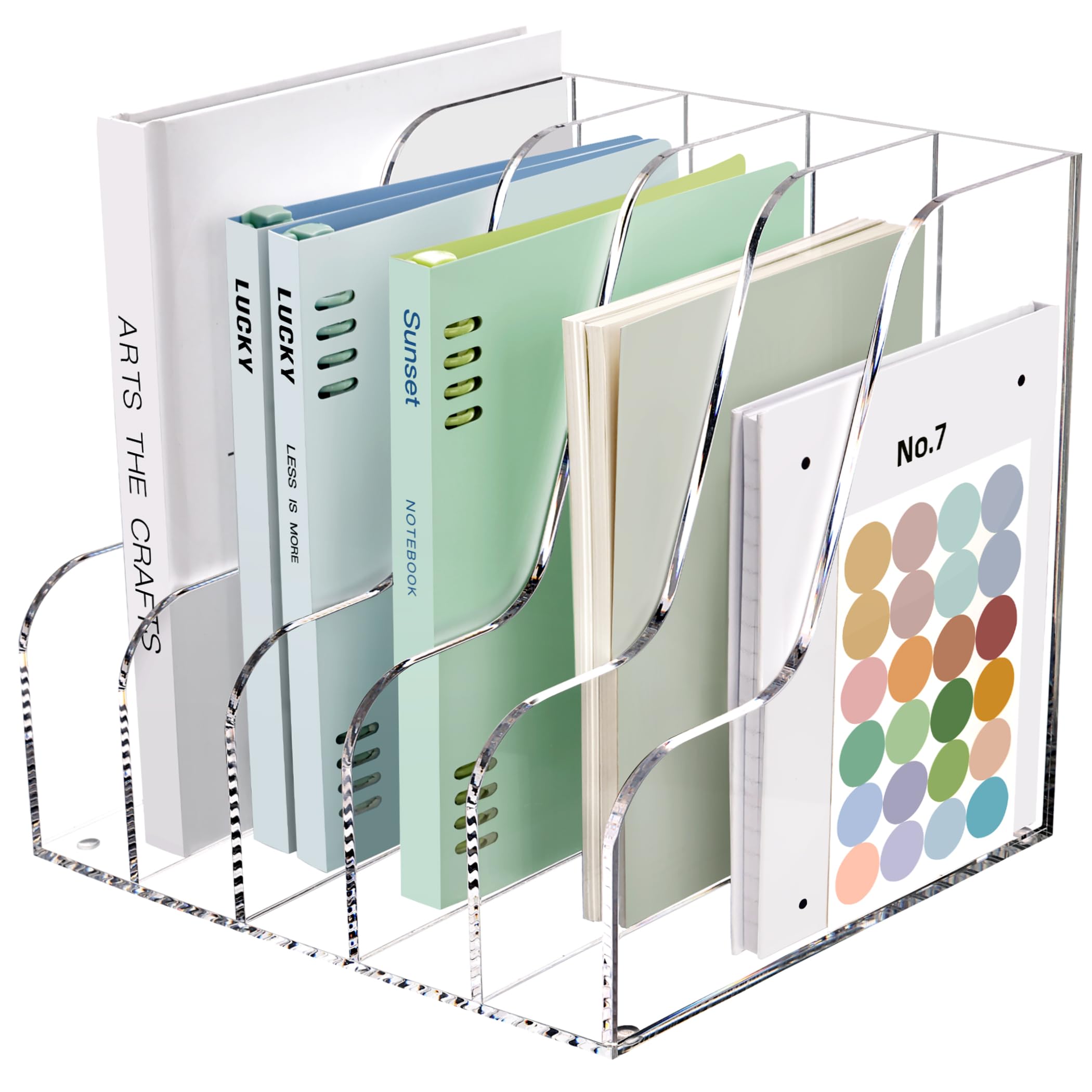 SANRUI Acrylic Magazine Holder Desk Organizer Workspace Sorters，Clear Bookend File Sorter Holder，Folder Rack, Office Accessories Organization Storage with 3 Vertical Compartments