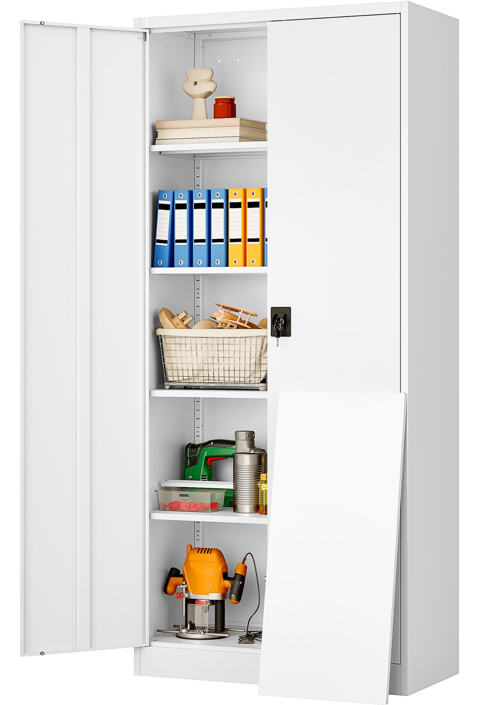 SISESOL Metal Storage Cabinet with Wheels,75 inch Tall Rolling Garage Storage Cabinet with Lock,Black Metal Cabinets with Wheels and Shelves,Deep Heavy Duty Tool Locker for Garage,Home,Office,Shop