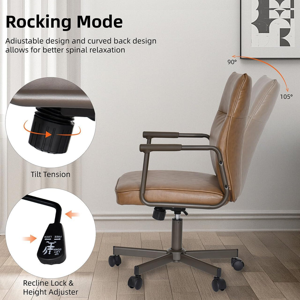 DUHOME Faux Leather Home Office Chair, 360° Swivel Desk Task Chair with Tilt Lock, Metal Base, Upholstered Wide Seat Computer Task Chair for Home Office and Study