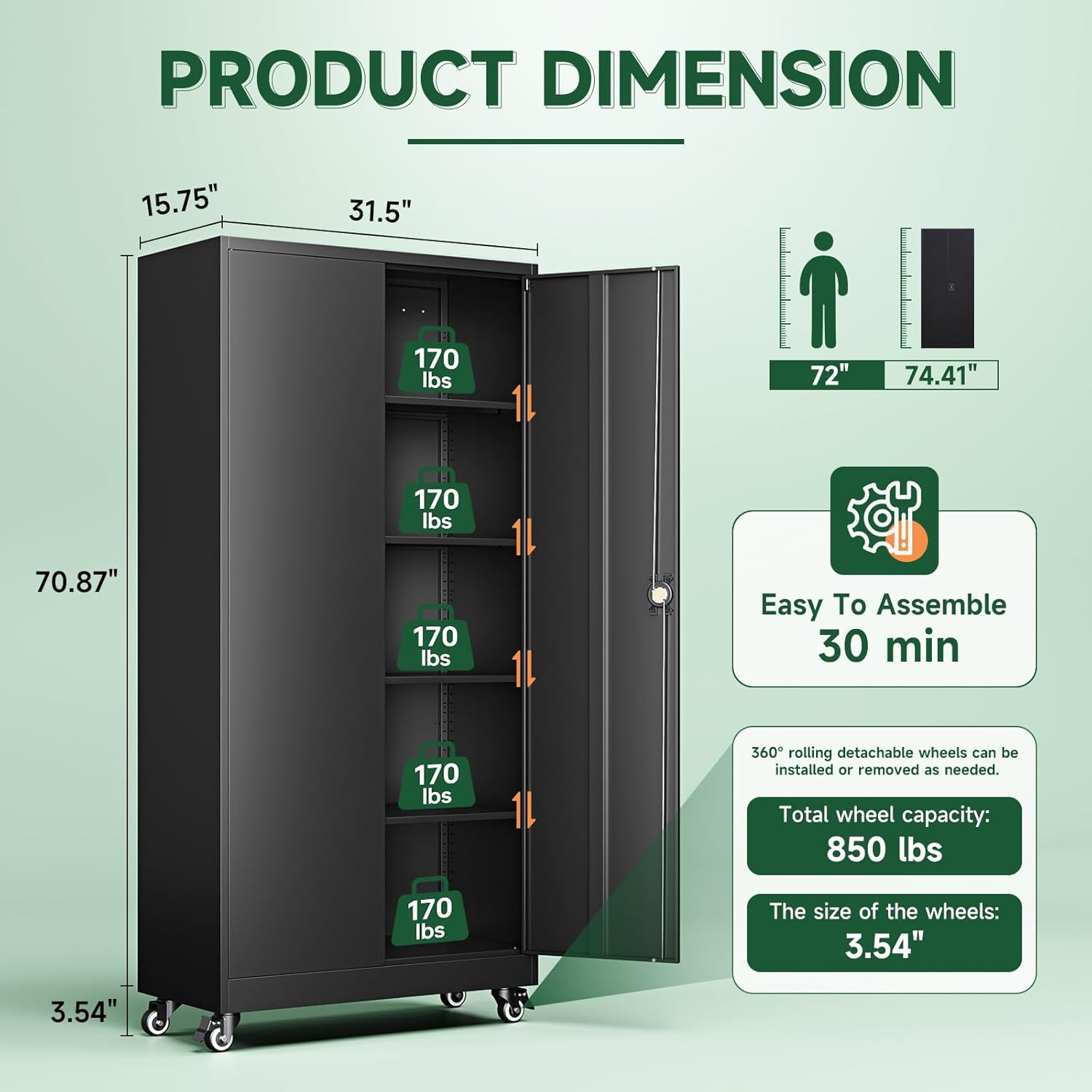 Letaya Metal Garage Storage Cabinets with Lock Door and Adjustable Shelves, Steel Tool Cabinets for Home,Office,Warehouse Organisieren (Black, 75" H)