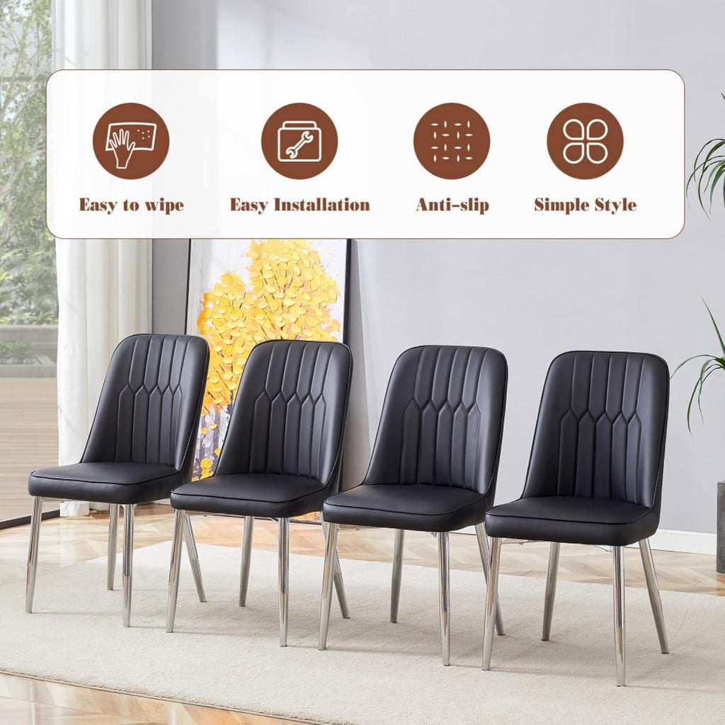 Table and chair set, 63*31.4 Inch Pandora Patterned Sintered Stone Dining Table Set Modern Light Luxury.Perfect For Dinner Room,Meeting Room,Kitchen (Black+Silver + Metal + Sintered Stone + Seats 6)