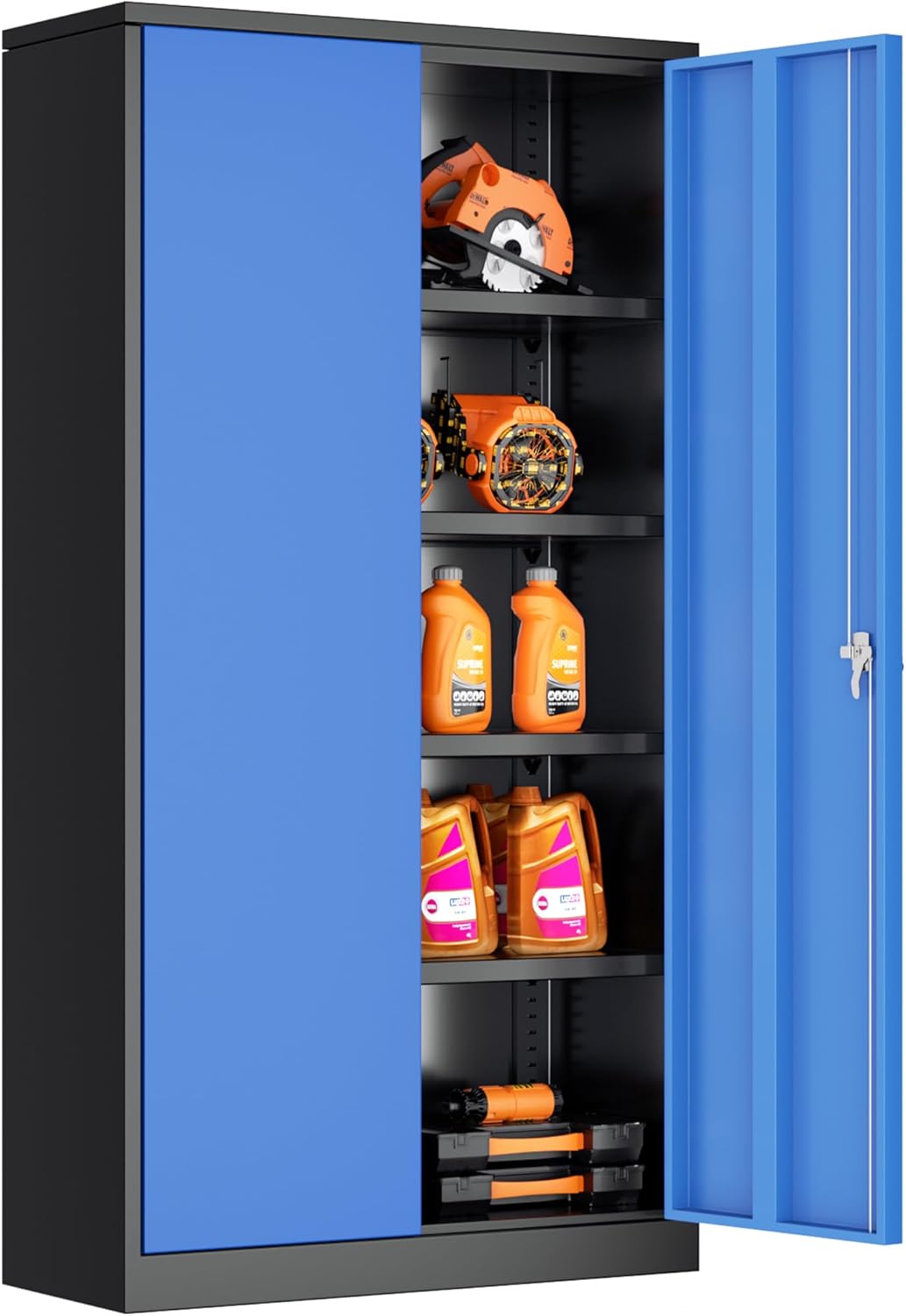 INTERGREAT Black Metal Storage Cabinet, 72" Locking Steel Cabinets with 2 Door and 4 Adjustable Shelves, Tall Metal Cabinet for Home Office, Garage, Warehouse