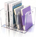 Acrylic Magazine File Holder, 5 Vertical Compartments Desk Document Sorter Organizer, Clear Folder Rack Binder for Office/Documents/Classroom, for Home, Tablet, Magazines, Books & Accessories