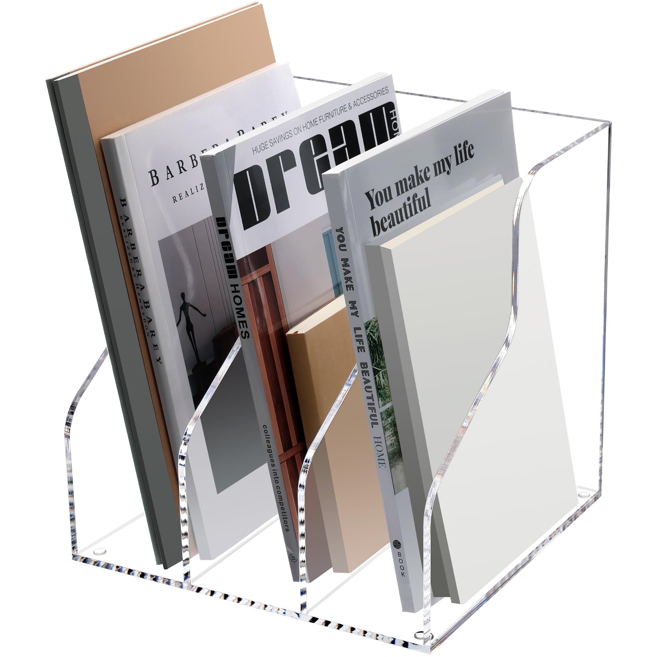 HeZone Magazine Holder, Clear Acrylic Desk Organizers, File Organizer for Desk, Magazine Rack- Desktop Book Storage -Independent Vertical 1 Space-2 Pack