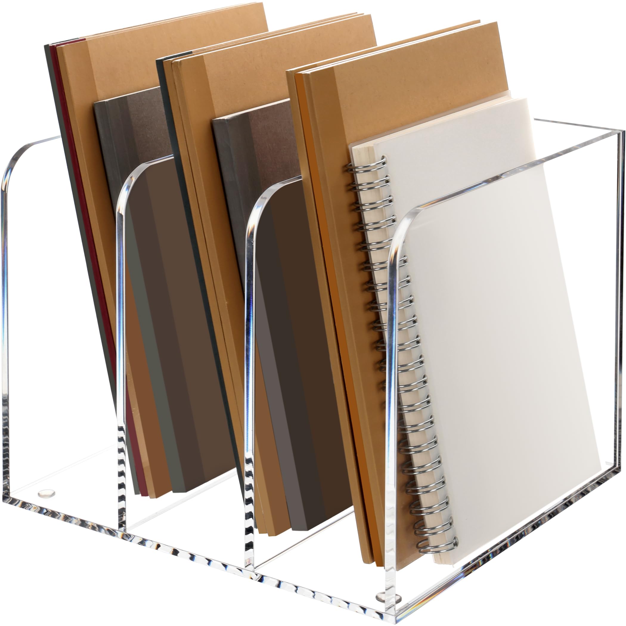 HeZone Magazine Holder, Clear Acrylic Desk Organizers, File Organizer for Desk, Magazine Rack- Desktop Book Storage -Independent Vertical 1 Space-2 Pack
