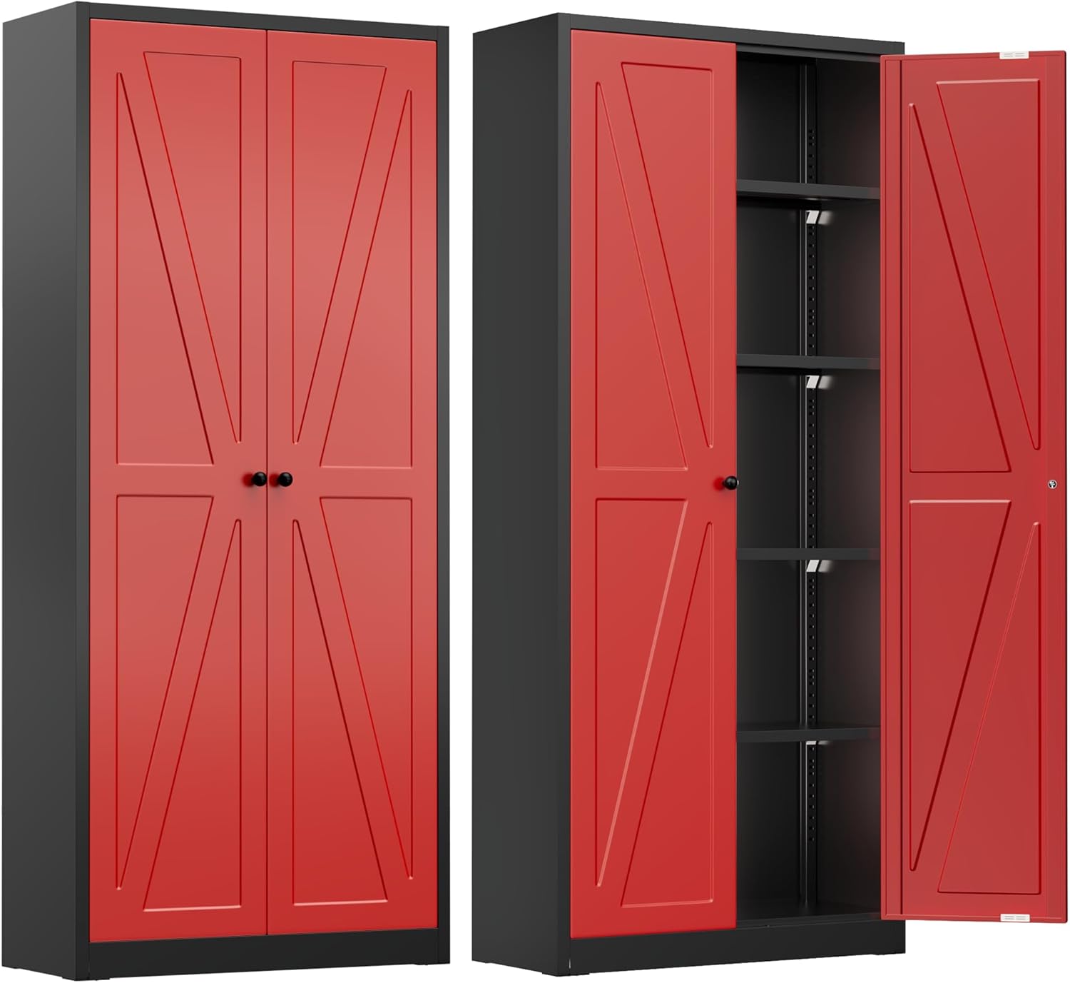INTERGREAT Metal Storage Cabinet with Wheels, 73" H Rolling Metal Cabinets with Doors and Shelves, Black Steel Lockable Cabinet on Wheels for Garage Storage