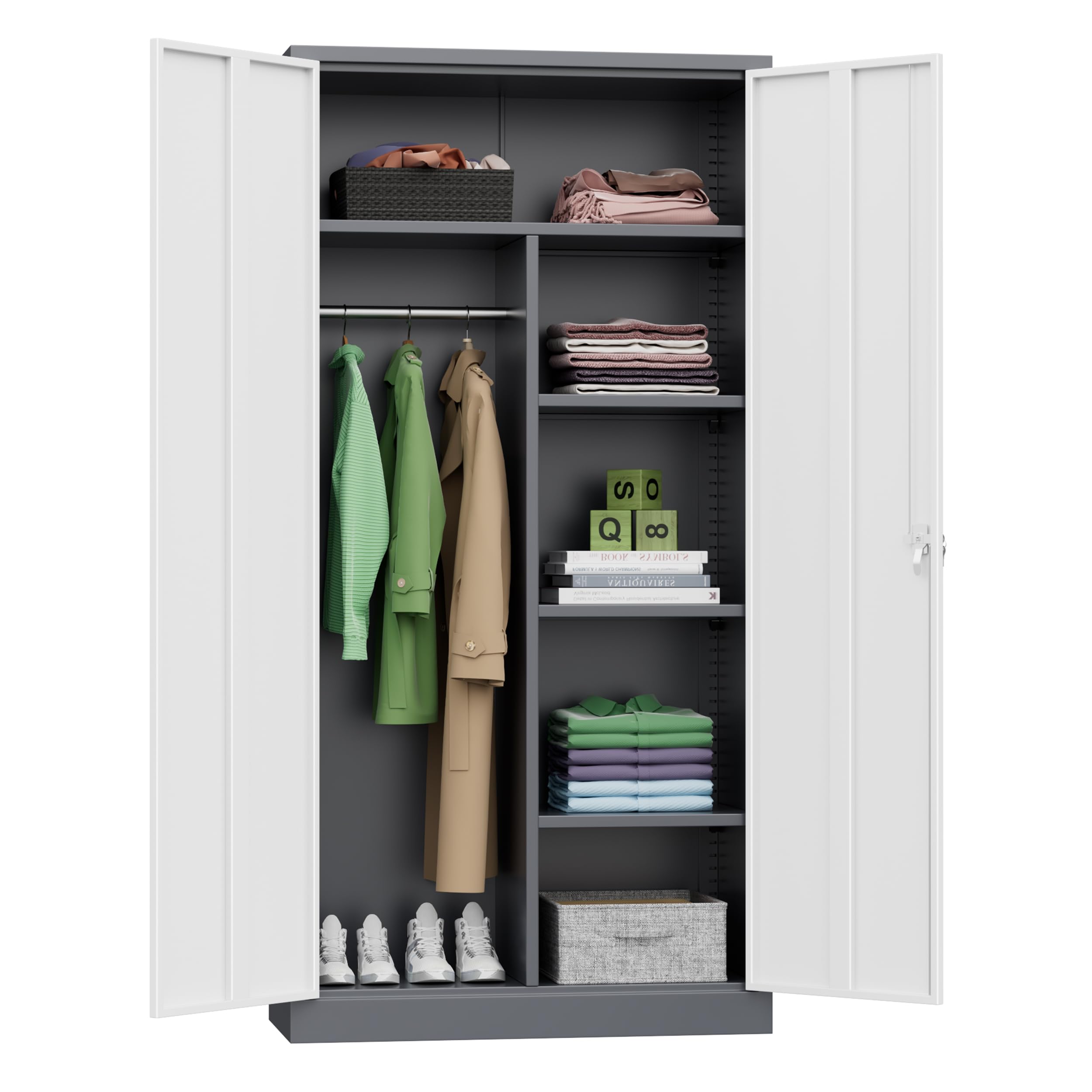 INTERGREAT Metal Storage Cabinet with Wheels, 73" H Rolling Metal Cabinets with Doors and Shelves, Black Steel Lockable Cabinet on Wheels for Garage Storage