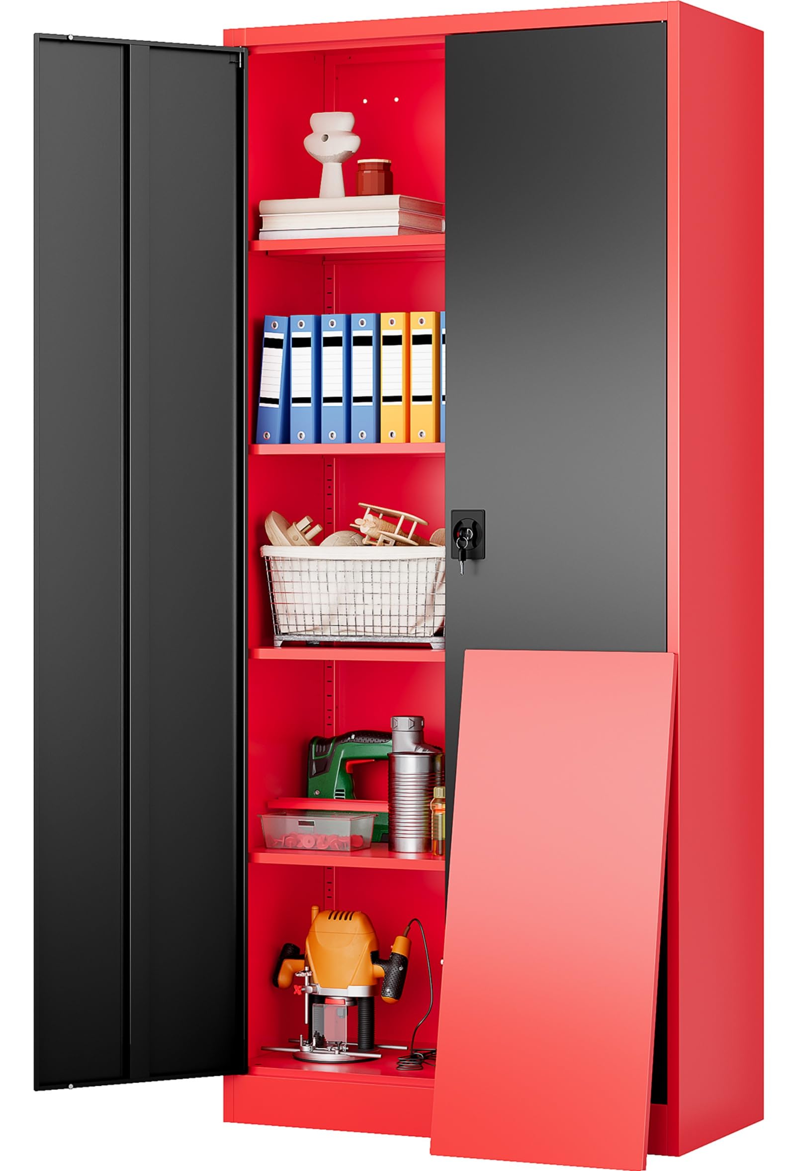 SISESOL Metal Storage Cabinet with Wheels,75 inch Tall Rolling Garage Storage Cabinet with Lock,Black Metal Cabinets with Wheels and Shelves,Deep Heavy Duty Tool Locker for Garage,Home,Office,Shop