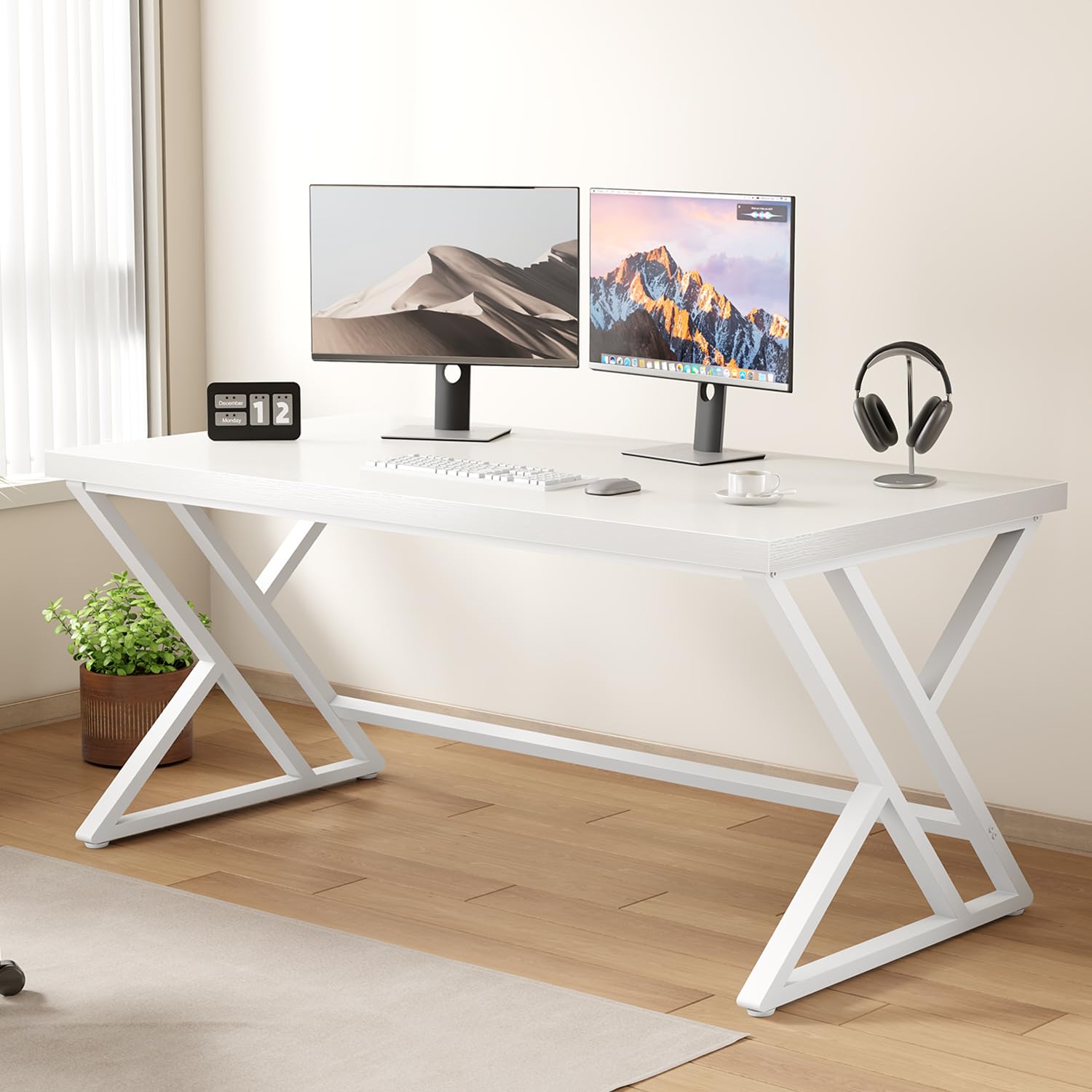 LVB Grey Desk, Industrial Wood Home Office Computer Desk for Bedroom, Farmhouse Metal Wooden Study Work PC Gaming Writing Table, Modern Simple Executive Writing Desk, 47 Inch, Light Gray