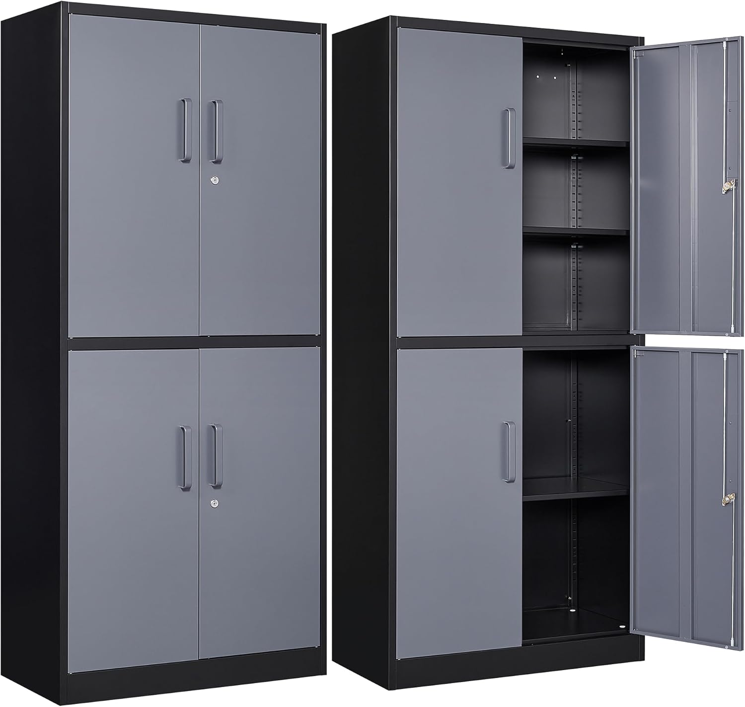 SISESOL Metal Storage Cabinet with 2 Doors and 6 Shelves,Black Metal Cabinet with Lock,71" Lockable Garage Storage Cabinets,Locking File Cabinet,Steel Tool Cabinets for Home,Office,Garage,Shop,School