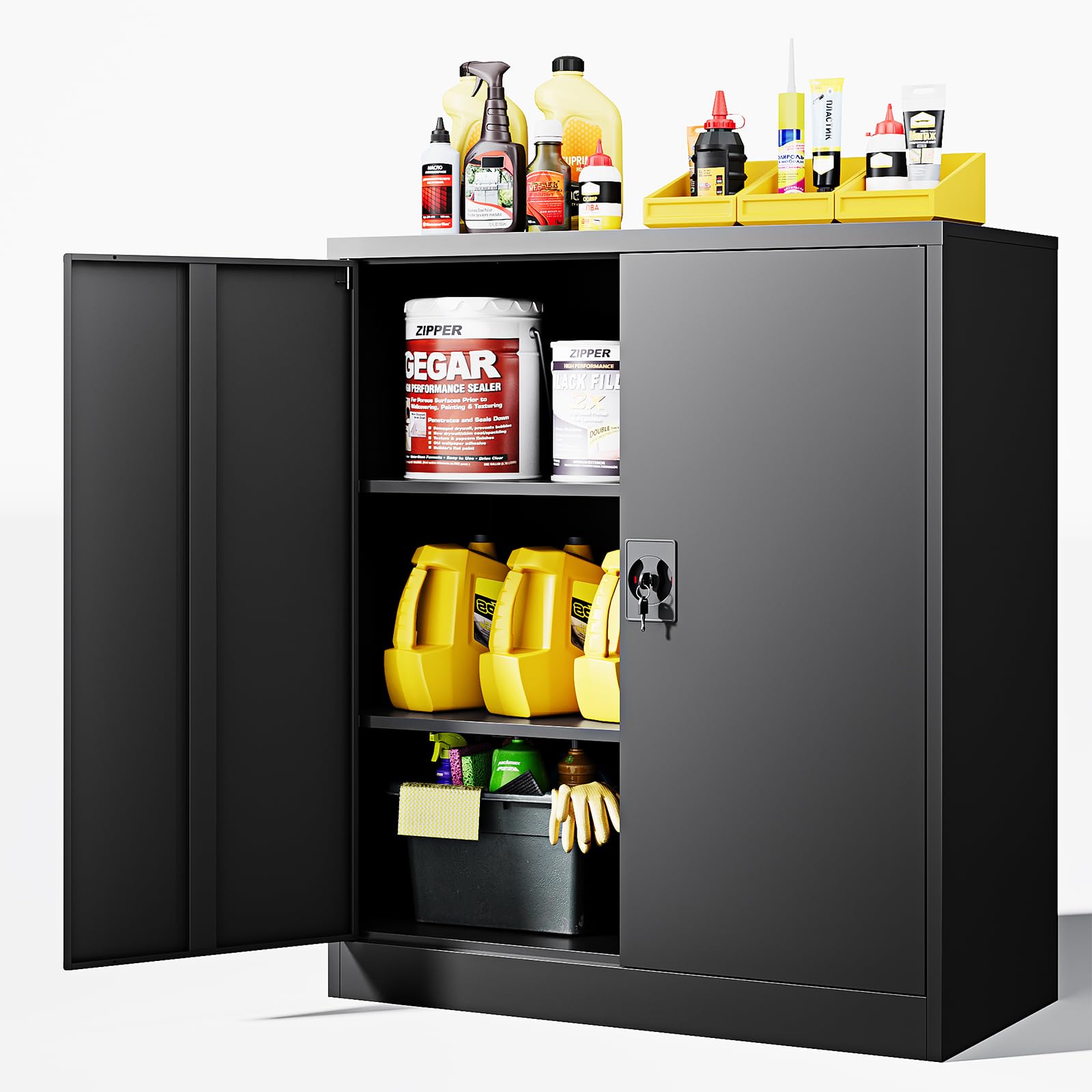 Letaya Metal Garage Storage Cabinets with Lock Door and Adjustable Shelves, Steel Tool Cabinets for Home,Office,Warehouse Organisieren (Black, 75" H)