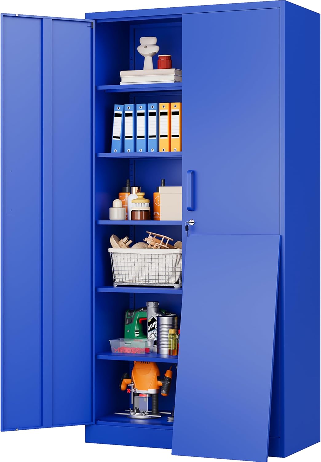 SISESOL Metal Storage Cabinet with 2 Doors and 6 Shelves,Black Metal Cabinet with Lock,71" Lockable Garage Storage Cabinets,Locking File Cabinet,Steel Tool Cabinets for Home,Office,Garage,Shop,School