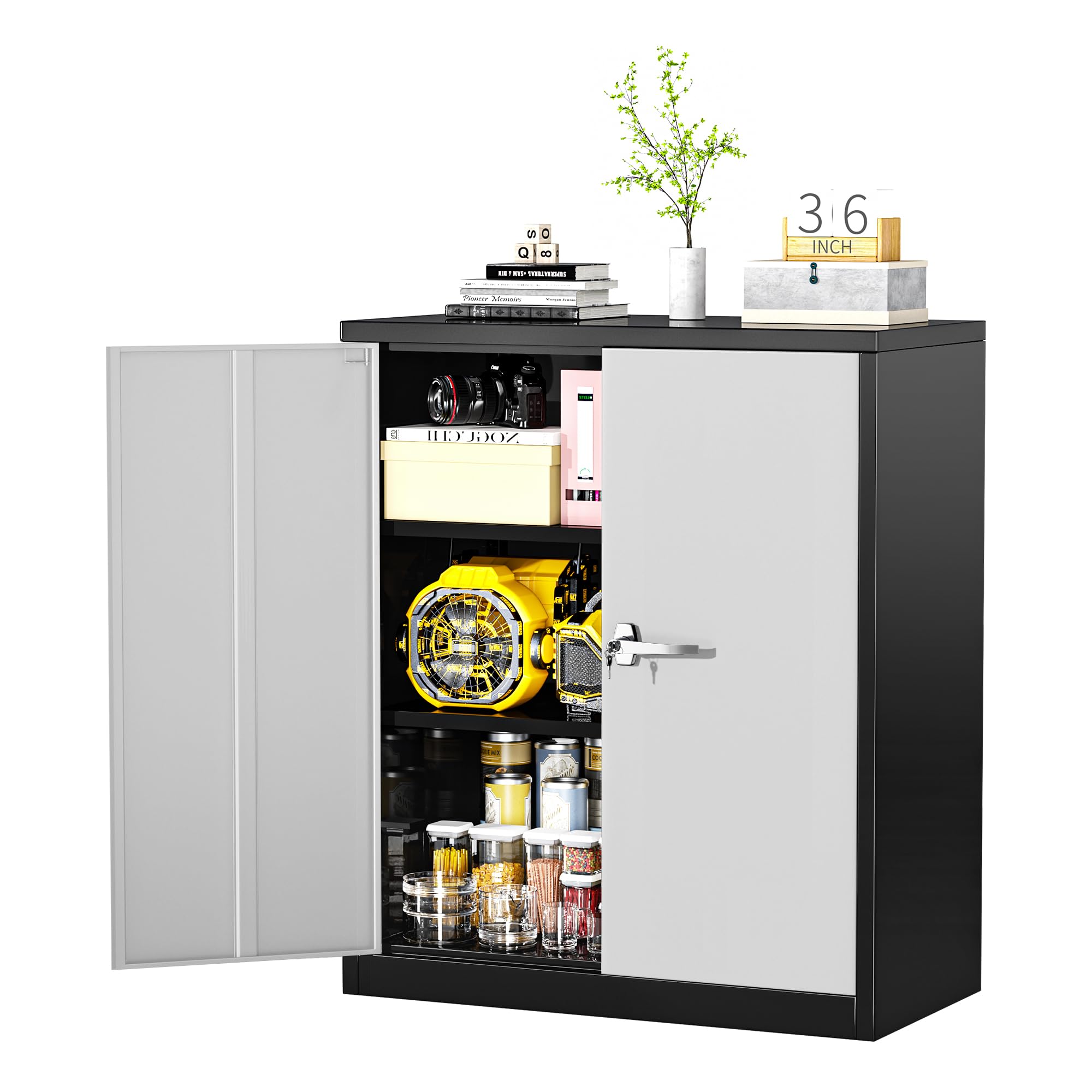 Greenvelly Metal Storage Cabinet, 72" Black Steel Garage Cabinet with Doors and Adjustable Shelves, Metal Cabinet with Lock,Garage Cabinets and Storage System for Garage,Home Office,School