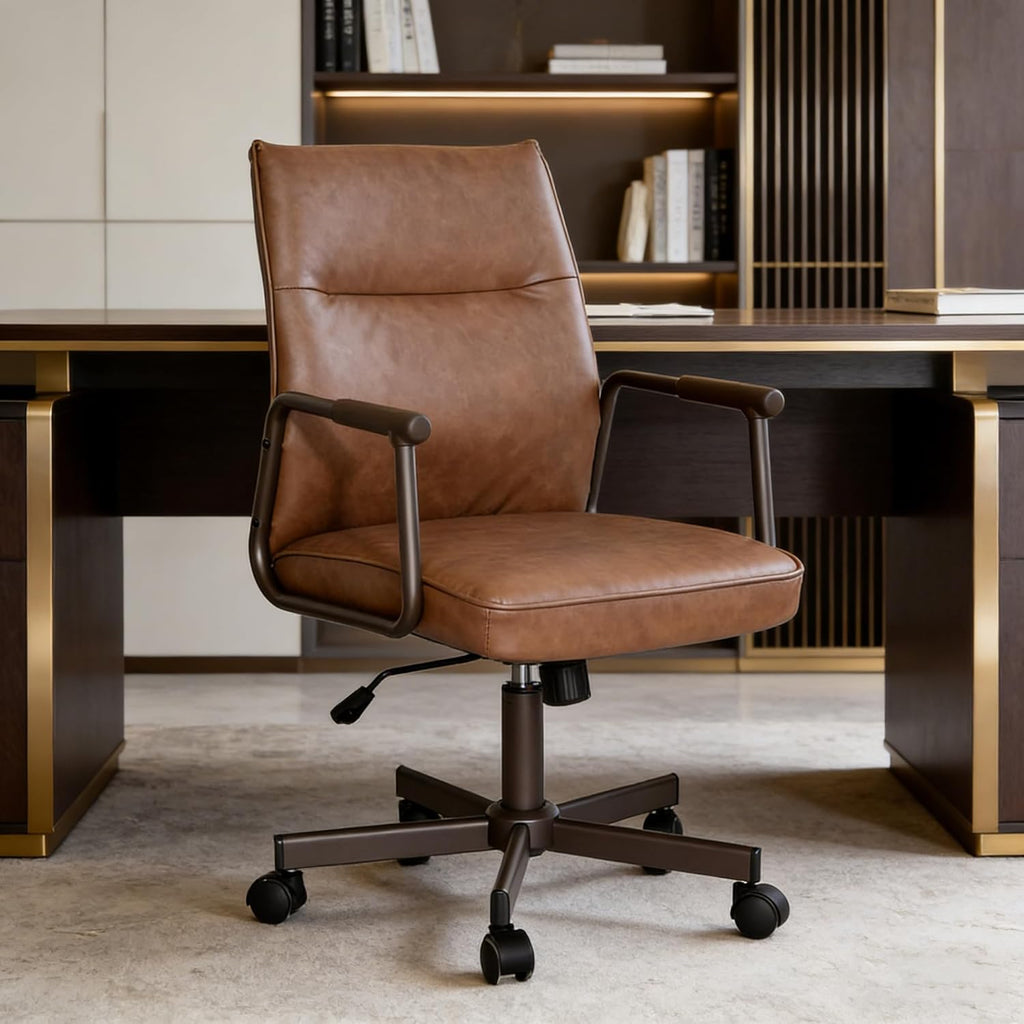 DUHOME Faux Leather Home Office Chair, 360° Swivel Desk Task Chair with Tilt Lock, Metal Base, Upholstered Wide Seat Computer Task Chair for Home Office and Study