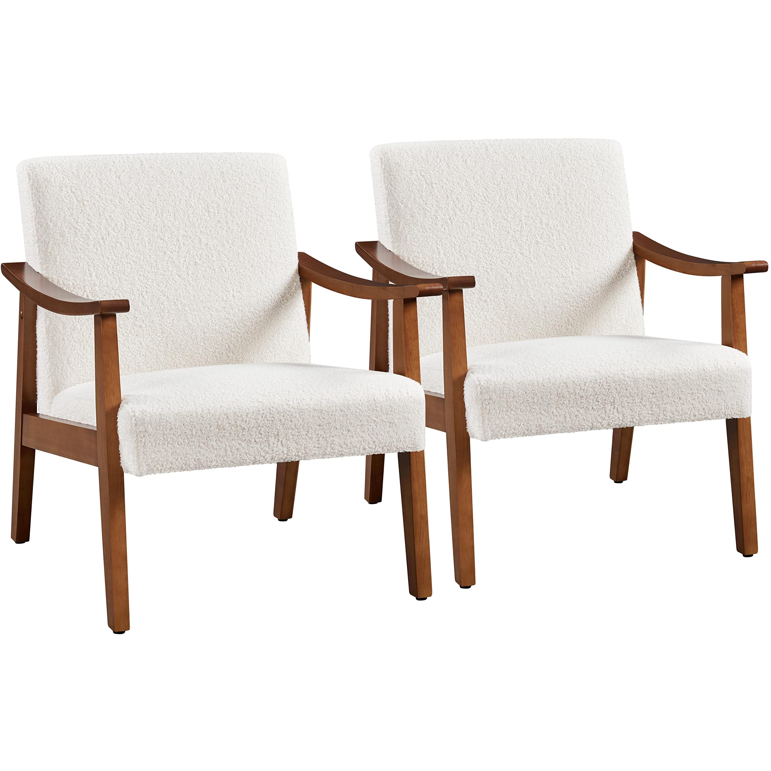 Yaheetech PU Leather Accent Chair, Mid-Century Modern Armchair with Solid Wood Legs, Reading Leisure Chair with High Back for Living Room Bedroom Waiting Room, Set of 2, Brown