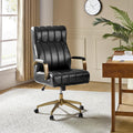 HULALA HOME Modern Executive Office Chair, Faux Leather Tufted Ergonomic Desk Chair with Gold Plated Base & Armrests, 360° Swivel Adjustable Height Tilt Home Office Chair for Work/Study
