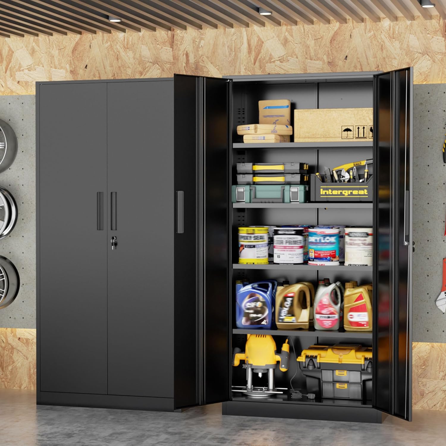INTERGREAT Black Metal Storage Cabinet, 72" Locking Steel Cabinets with 2 Door and 4 Adjustable Shelves, Tall Metal Cabinet for Home Office, Garage, Warehouse