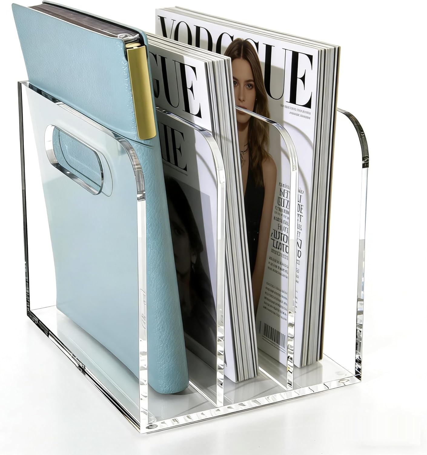 Acrylic Magazine File Holder, 5 Vertical Compartments Desk Document Sorter Organizer, Clear Folder Rack Binder for Office/Documents/Classroom, for Home, Tablet, Magazines, Books & Accessories