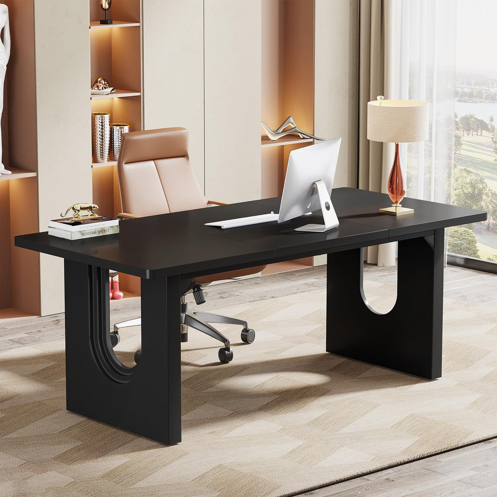 Tribesigns Modern Executive Desk, 70.9" Large Office Computer Desk, Conference Table Meeting Room Table, Simple Workstation Business Furniture for Home Office, Brown