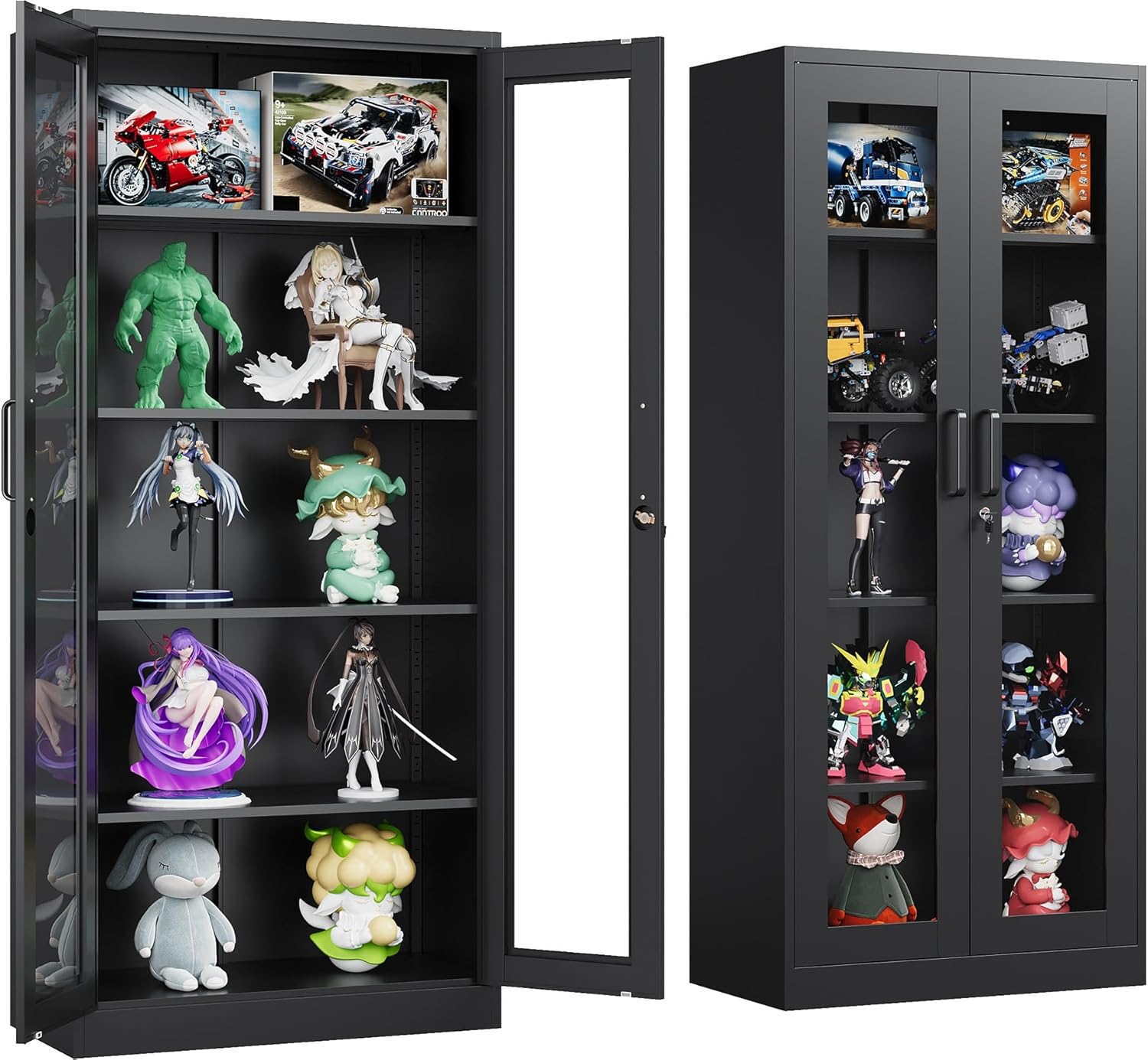 SISESOL Metal Storage Cabinet with 2 Doors and 6 Shelves,Black Metal Cabinet with Lock,71" Lockable Garage Storage Cabinets,Locking File Cabinet,Steel Tool Cabinets for Home,Office,Garage,Shop,School