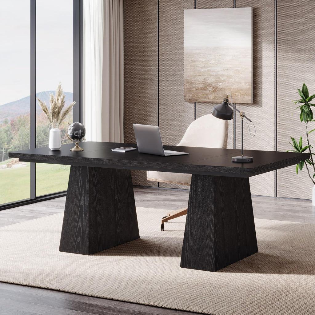 Tribesigns 63-Inch Executive Desk, Large Office Computer Desk with Double Pedestal, Modern Simple Workstations Writing Table Conference Table Business Furniture for Home Office, Light Brown