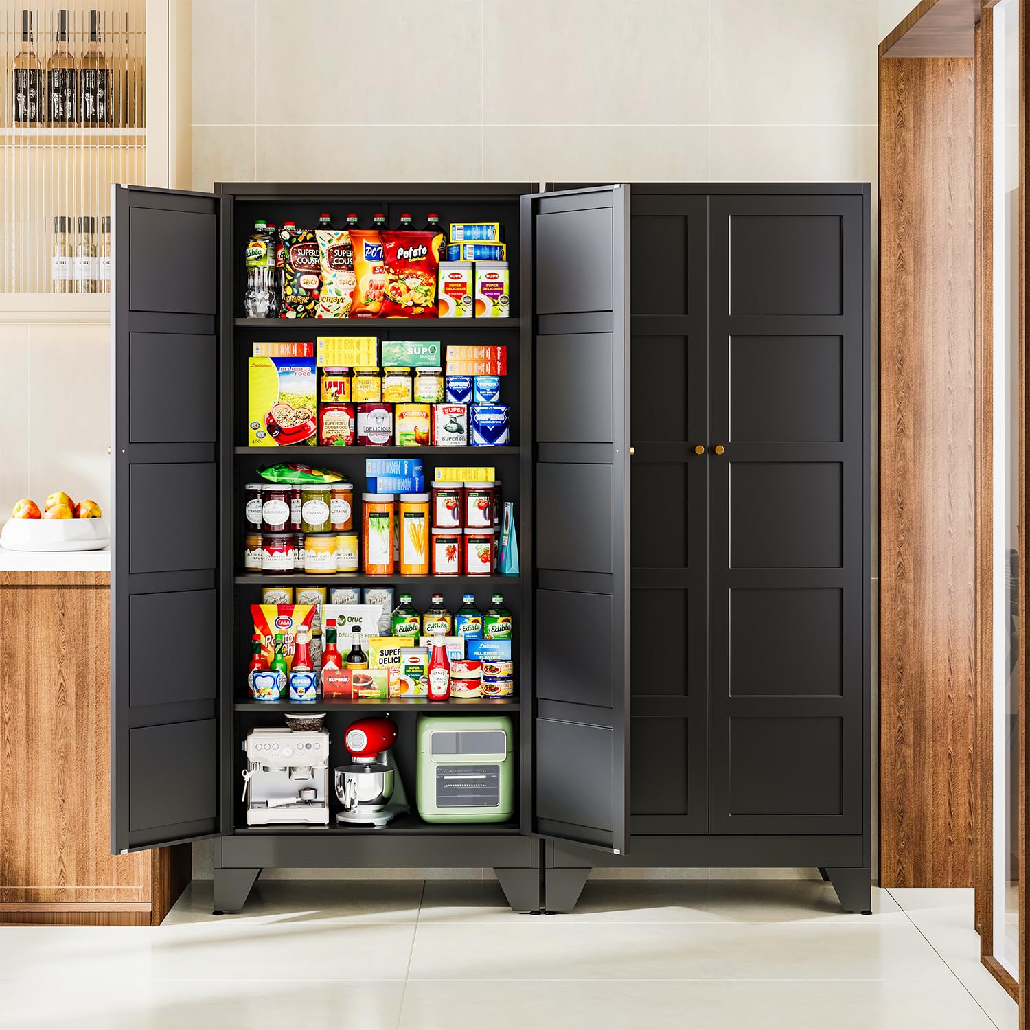 Letaya Metal Garage Storage Cabinets with Lock Door and Adjustable Shelves, Steel Tool Cabinets for Home,Office,Warehouse Organisieren (Black, 75" H)